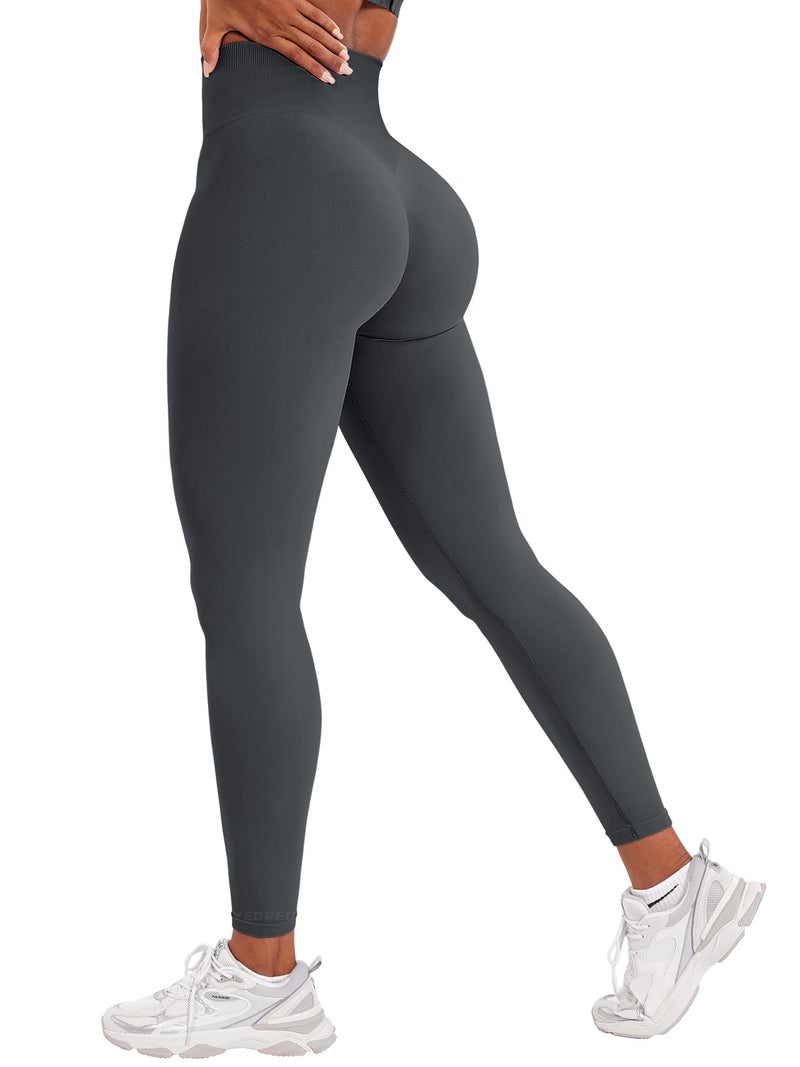 YEOREO Women Seamless Workout Leggings Gym High Waist Yoga Pants Grey XS - Image 1