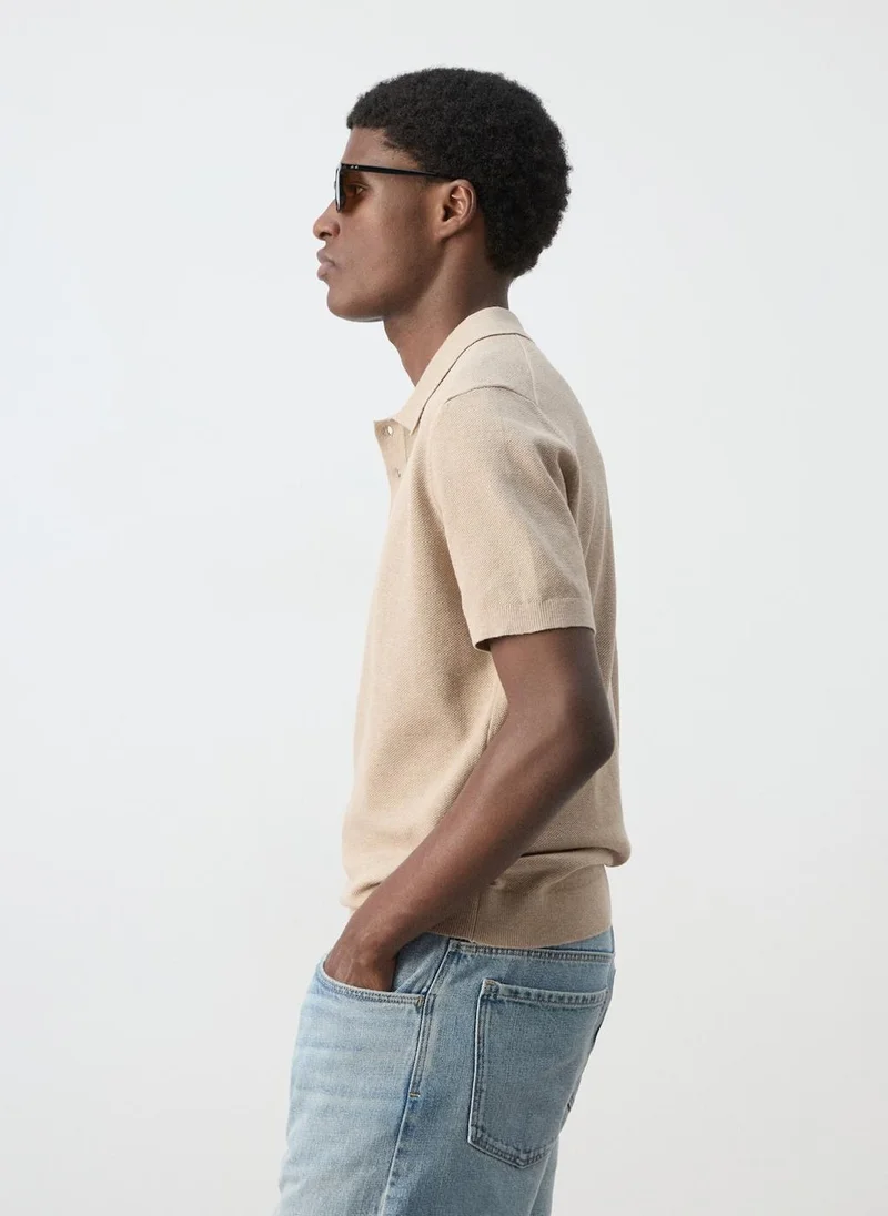 Mango Man 08-BEIGE Fine-Knit Cotton Polo Shirt for Men | Best Price UAE