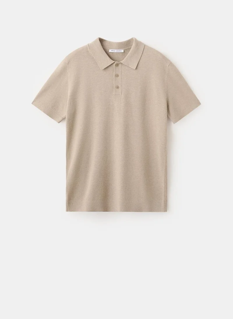 Mango Man 08-BEIGE Fine-Knit Cotton Polo Shirt for Men | Best Price UAE