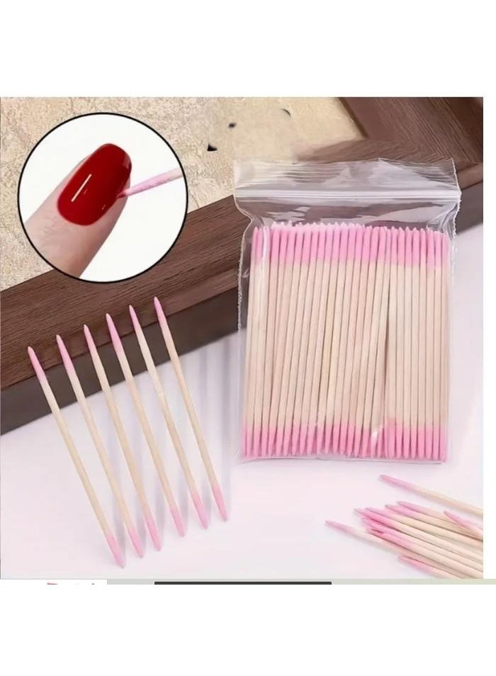 الواحة-TH 400 قطعة من أعواد ومسحات الأظافر ثنائية اللون من الخشب الطبيعي وأطراف وردية اللون، أدوات مانيكير دقيقة بمقبض محكم للصالونات والمنزل وإزالة طلاء الأظافر الجل - Image 1