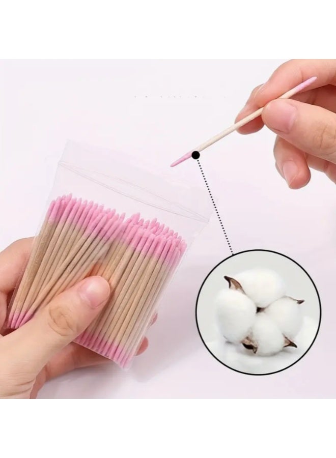 الواحة-TH 400 قطعة من أعواد ومسحات الأظافر ثنائية اللون من الخشب الطبيعي وأطراف وردية اللون، أدوات مانيكير دقيقة بمقبض محكم للصالونات والمنزل وإزالة طلاء الأظافر الجل - Image 3