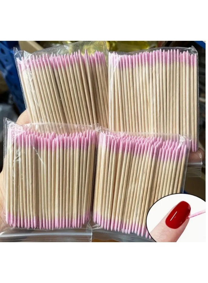 الواحة-TH 400 قطعة من أعواد ومسحات الأظافر ثنائية اللون من الخشب الطبيعي وأطراف وردية اللون، أدوات مانيكير دقيقة بمقبض محكم للصالونات والمنزل وإزالة طلاء الأظافر الجل - Image 4