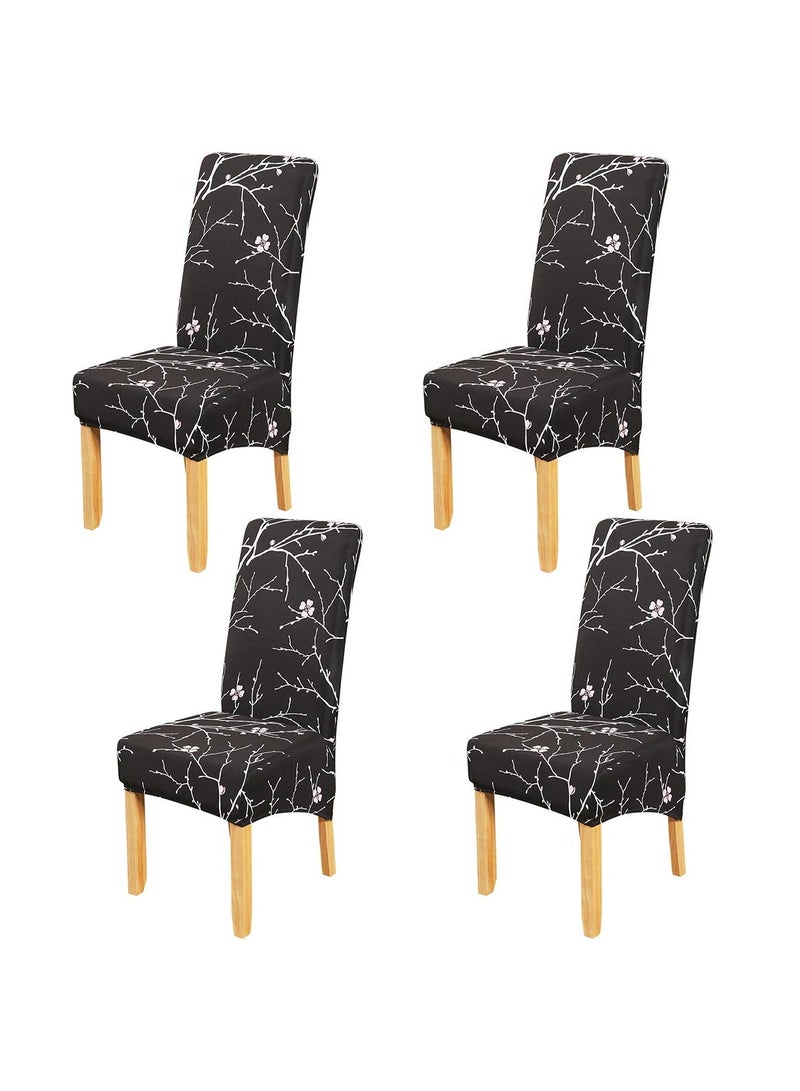 SYOSI 4Pcs Dining Chair Covers, Stretch Modern Chair Cover, Print Dining Room Chair Covers, Removable Washable  Slipcovers Elastic Chair Protector for Hotel Party Wedding Banquet (Black) - Image 1