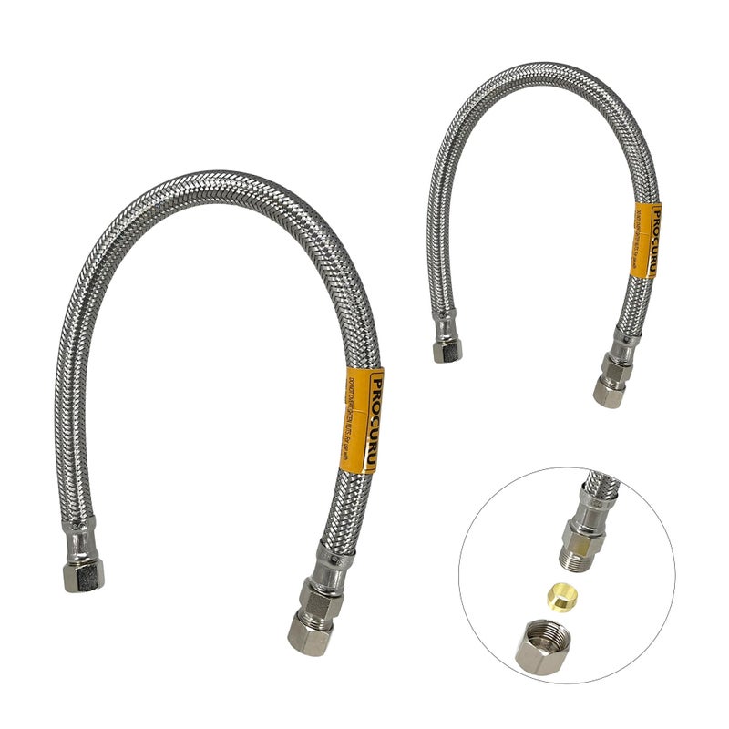PROCURU 2Pack 24Inch Faucet Supply Extension 38 OD Comp Male x 38 Comp Female Stainless Steel Braided Faucet Connetor Hose Certified Safe 9SFD242P - Image 2
