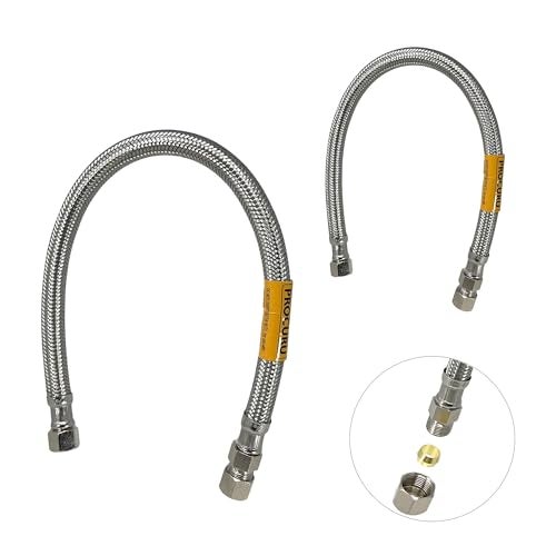 PROCURU 2Pack 24Inch Faucet Supply Extension 38 OD Comp Male x 38 Comp Female Stainless Steel Braided Faucet Connetor Hose Certified Safe 9SFD242P - Image 1