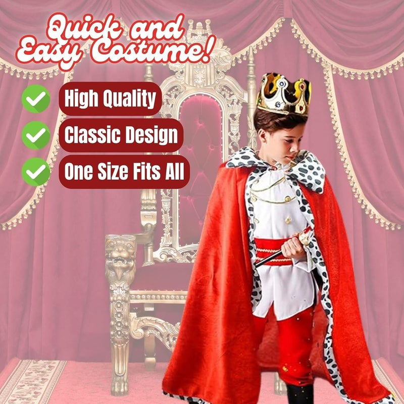 المنزل الذكي زي العباءة الملكية للأطفال "هوم سمارت كينغ" بتصميم كلاسيكي مع تاج ذهبي وصولجان لحفلات أعياد الميلاد والعروض المسرحية والهدايا - Image 4