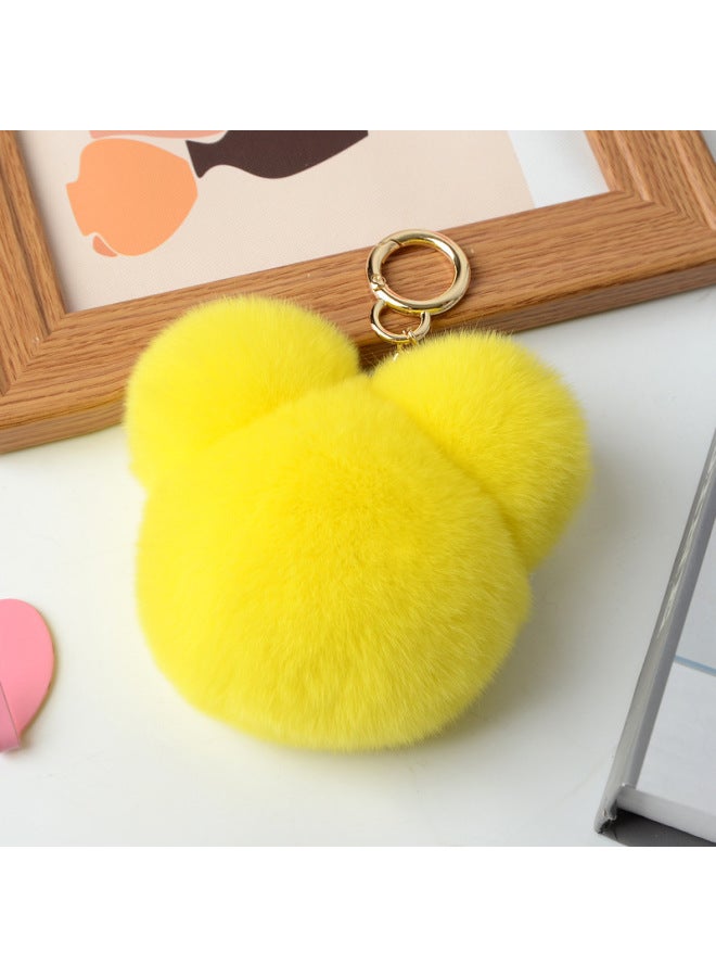 Rex Rabbit Hair Mickey Fur Pendant Color Little Panda Head Bag Pendant Car Fur Keychain-Color:Yellow - Image 1