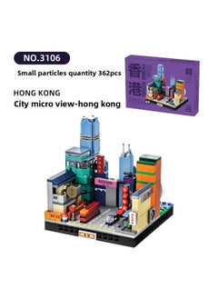 Wange Small Particle Educational Toys Assembled Gift For Children 6-12 Years Old Chinese Building Blocks National Tide City View-Color:3106 City Micro View-hong Kong