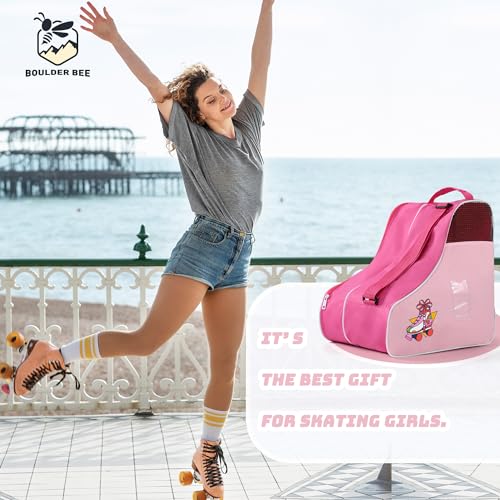 Boulder Bee Roller Skate Bag Ice Skate Bag for Women with Adjustable Shoulder Strap Shoe Bag for Ice SkatingInline Skates for Both Kids and Adults Pink - Image 3
