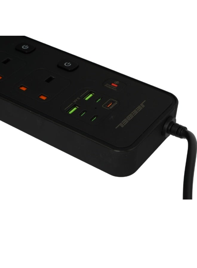Jeebel Voltex JEEBEL Power Extension | 3250W High Power Output, 4 Independent UK Sockets + 2 USB + 4 USB-C PD Ports, 3-Meter Cable, Advanced Protection, SASO Certified - Image 4