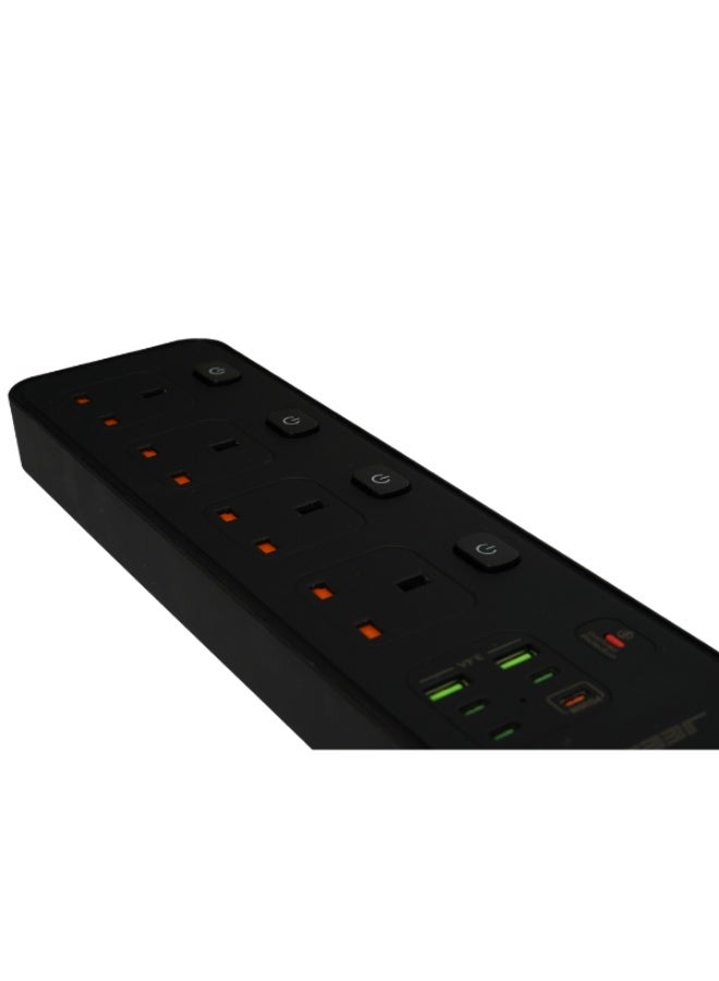 Jeebel Voltex JEEBEL Power Extension | 3250W High Power Output, 4 Independent UK Sockets + 2 USB + 4 USB-C PD Ports, 3-Meter Cable, Advanced Protection, SASO Certified - Image 3