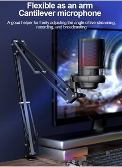 FlashHawk Gaming PC USB Microphone,Podcast Condenser Mic with Boom Arm,Pop Filter,Mute Button for Streaming,Online Chat, RGB Computer Mic for PS4/5 PC Gamer Youtuber  - Image 2