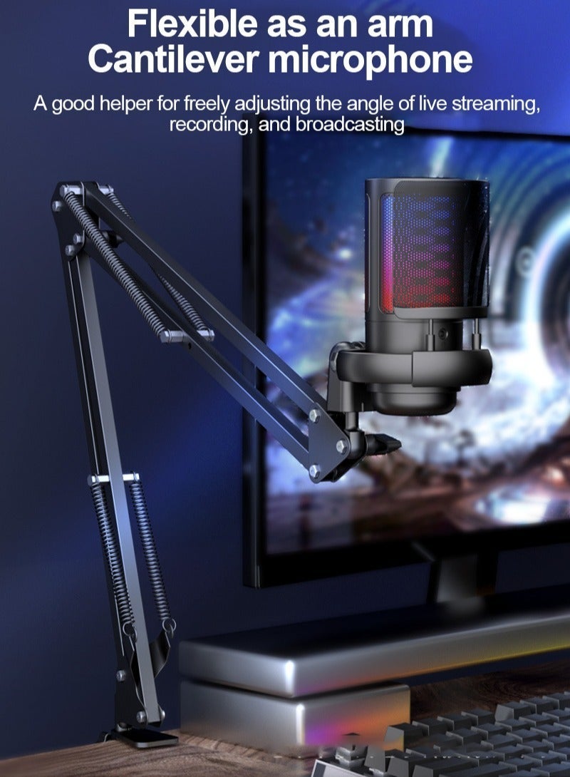 FlashHawk Gaming PC USB Microphone,Podcast Condenser Mic with Boom Arm,Pop Filter,Mute Button for Streaming,Online Chat, RGB Computer Mic for PS4/5 PC Gamer Youtuber - Image 3
