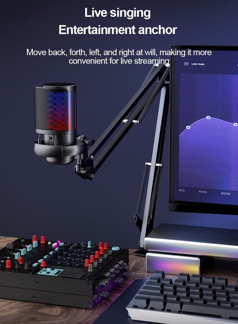 FlashHawk Gaming PC USB Microphone,Podcast Condenser Mic with Boom Arm,Pop Filter,Mute Button for Streaming,Online Chat, RGB Computer Mic for PS4/5 PC Gamer Youtuber - Image 2