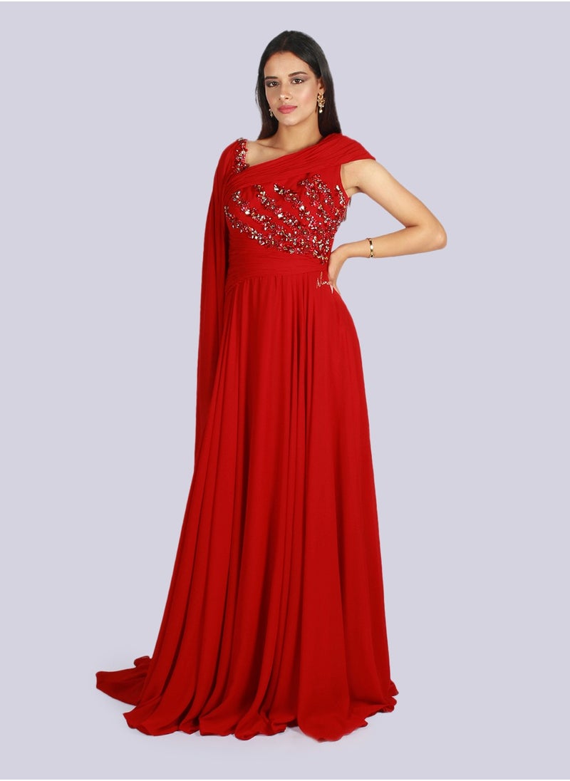 NIVA FASHION HOUSE - Rose - Shoulder Cape Drape Dress - Image 1