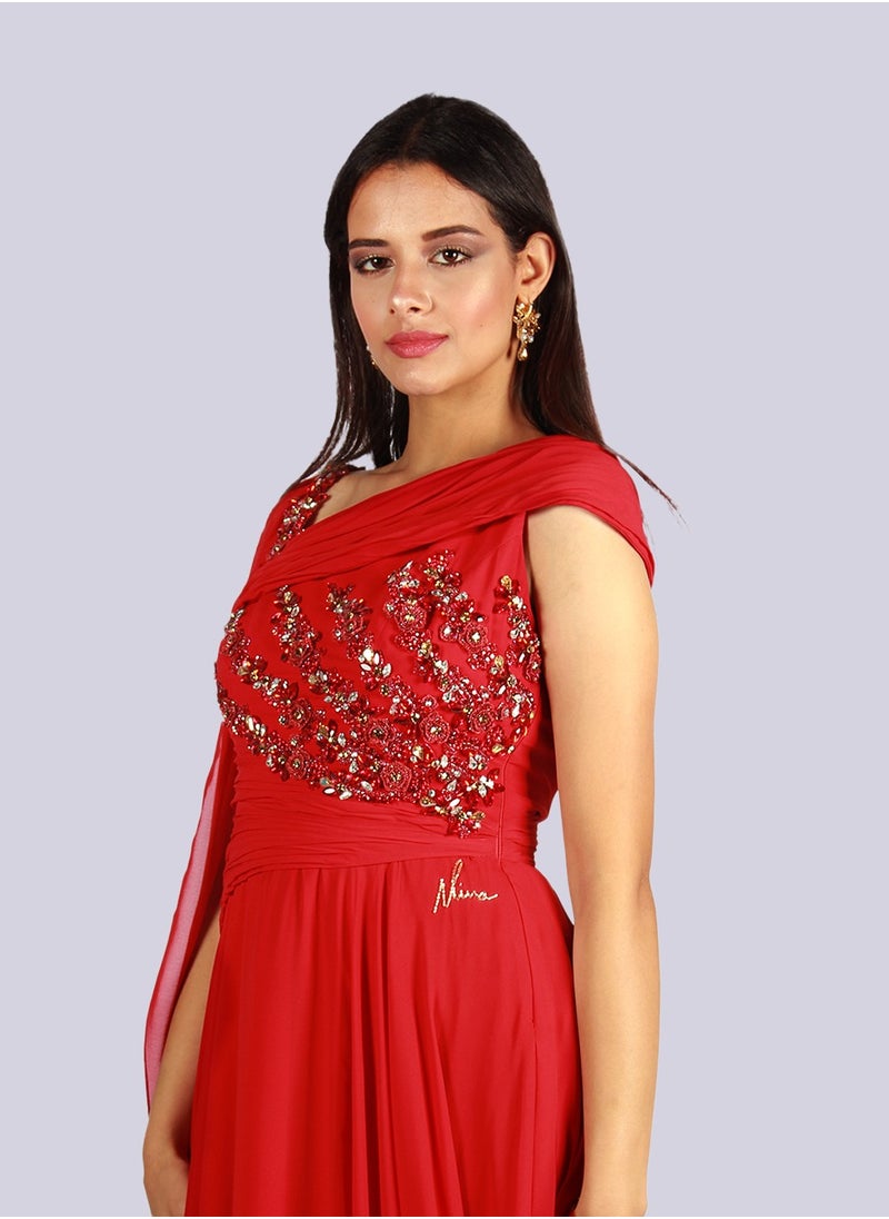 NIVA FASHION HOUSE - Rose - Shoulder Cape Drape Dress - Image 1