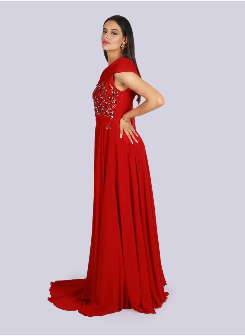 NIVA FASHION HOUSE - Rose - Shoulder Cape Drape Dress - Image 1