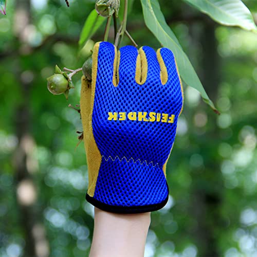 FEISHDEK Kids Leather Gardening Gloves, Toddler Work Gloves, Breathable Design Perfect for Children Gardening Age 2-12 (Blue 2 Pairs, Small (Age 2-4)) - Image 3