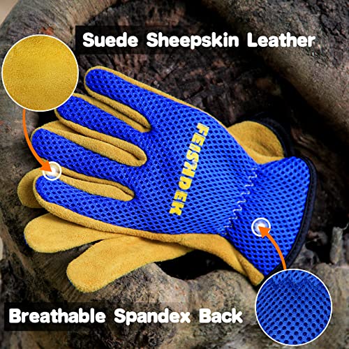 FEISHDEK Kids Leather Gardening Gloves, Toddler Work Gloves, Breathable Design Perfect for Children Gardening Age 2-12 (Blue 2 Pairs, Small (Age 2-4)) - Image 2