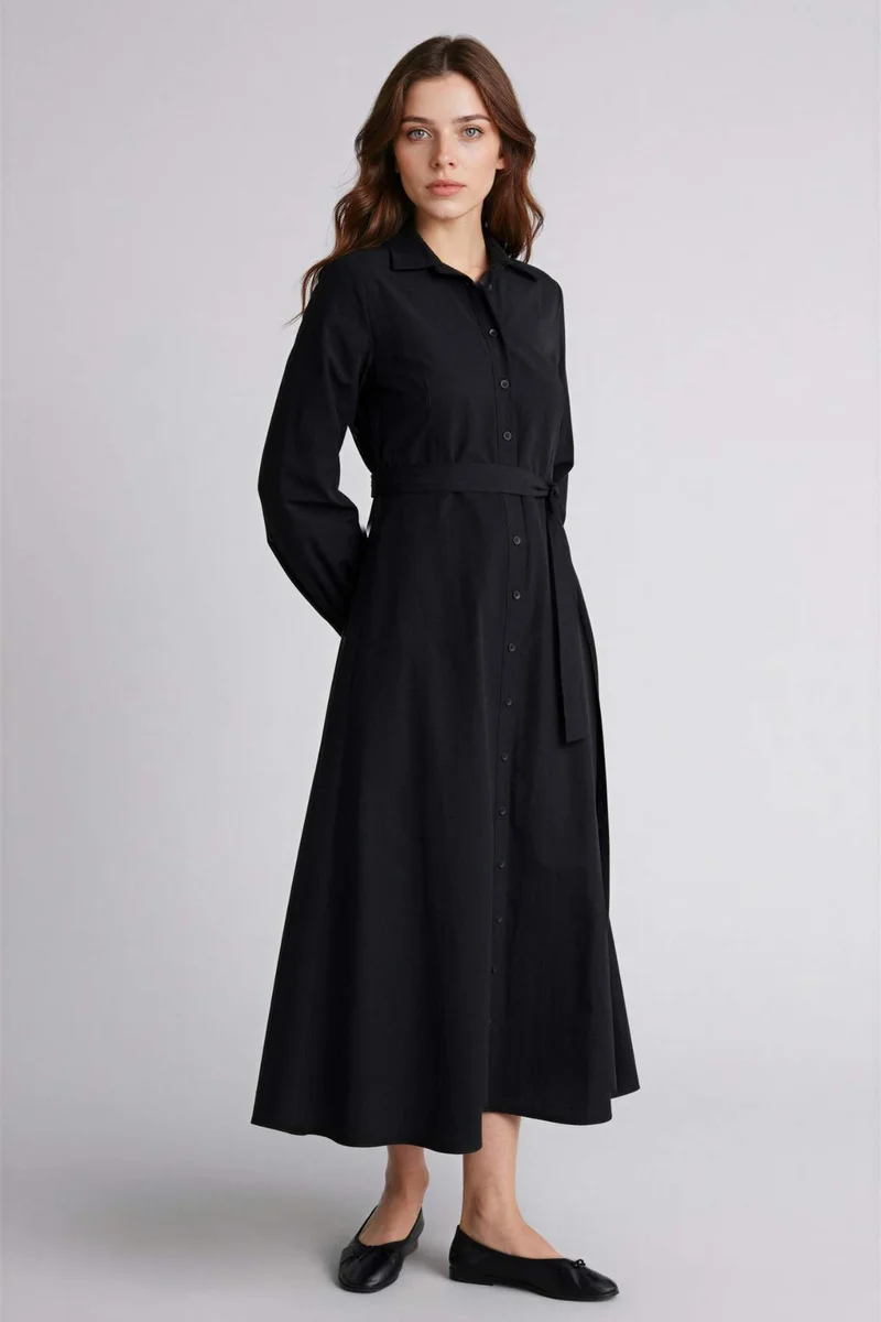 ديفاكتو Shirt Collar Poplin Dress