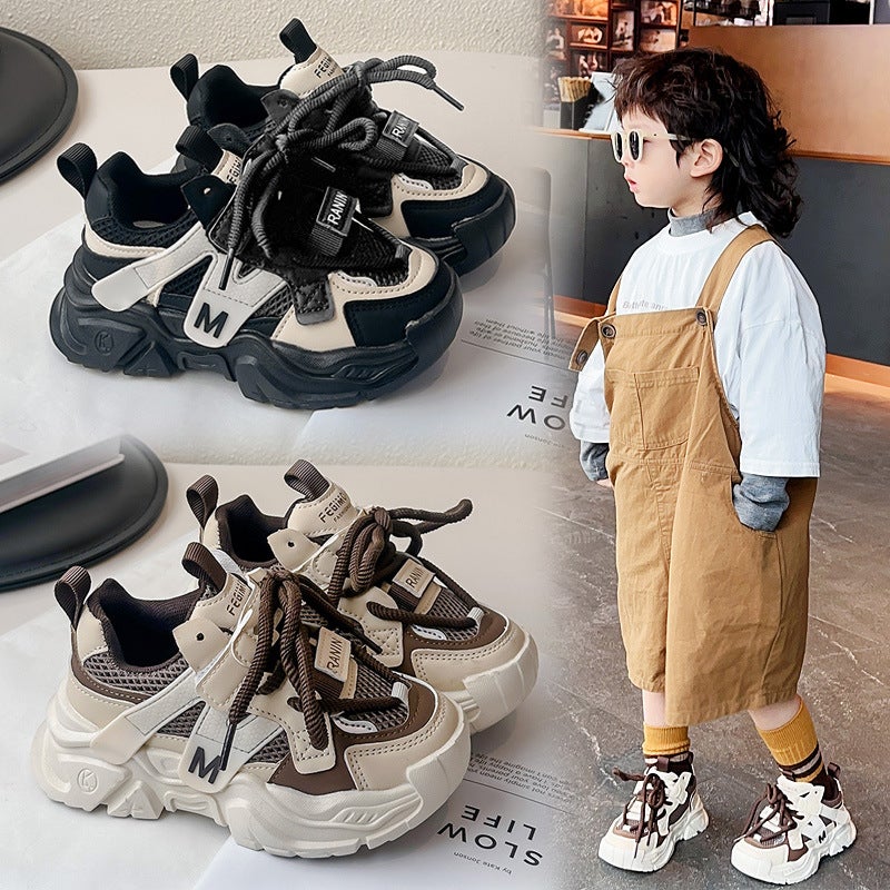 Children'S Sports Shoes 2025 Spring & Fall New Boys' Shoes Mesh Breathable Running Shoes Girls Soft Sole Dad Shoes - Image 2