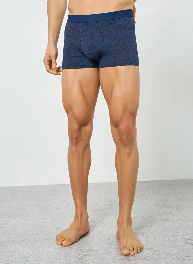 Men Navy Blue Leaf Print Trunk