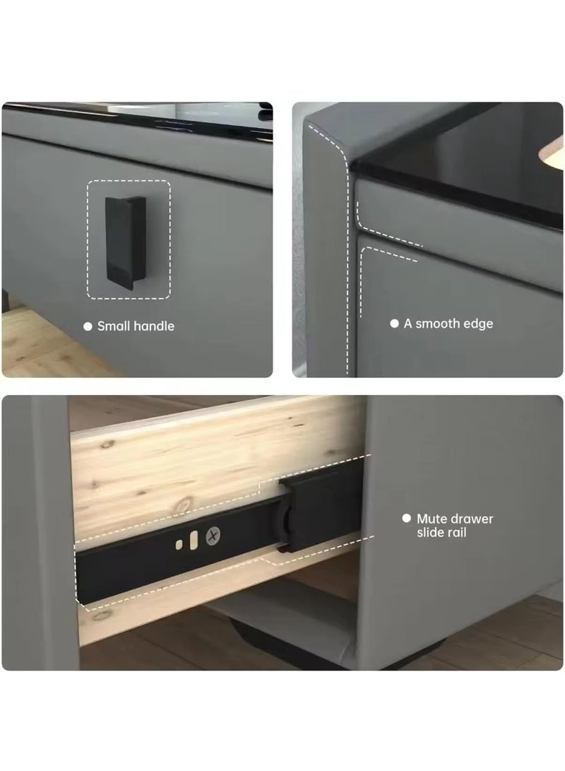 ليموس طاولة جانبية ذكية بثلاثة أدراج وطاولة جانبية حديثة للسرير مع أضواء LED قابلة للتعديل وطاولة شحن مع سطح طاولة من الزجاج المقسّى - Image 3