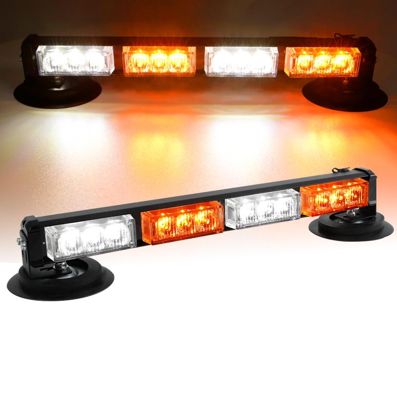 Generic OPPBUY 14.2'' Amber White Wireless LED Rooftop Strobe Beacon Light Bar Rechargeable LED Emergency Hazard Warning Lights with Magnetic Base,17 Flashing Modes Strobe Light Bar for 12/24V Car,Truck  - Image 1