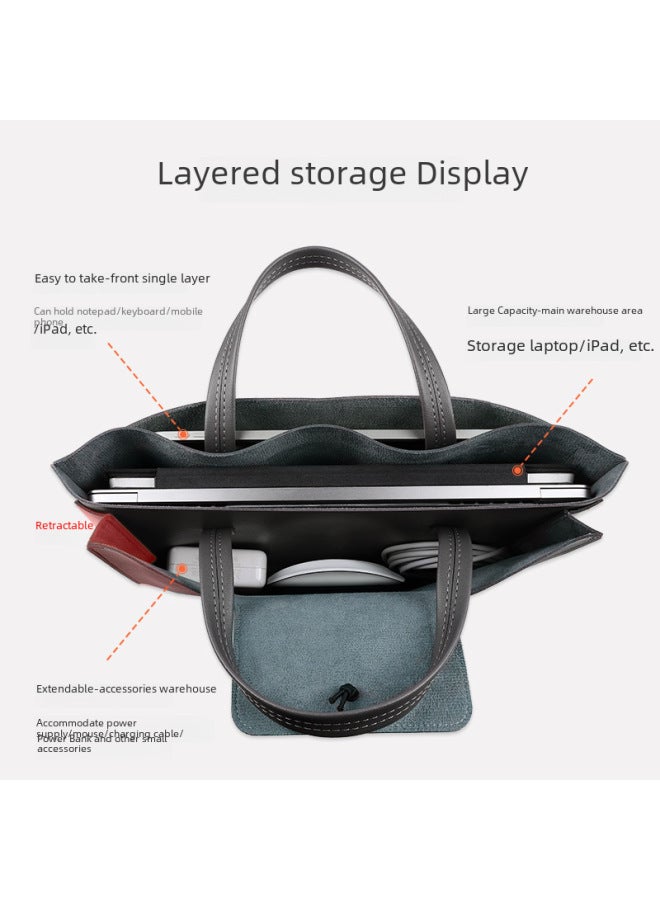 Computer Bag Laptop Bag Female/Male MAC Suitable For Apple Computer Bag Laptop Bag Huawei Lenovo-Color:Navy-Applicable Model:13.3/14 Inch -3 Grid  - Image 4