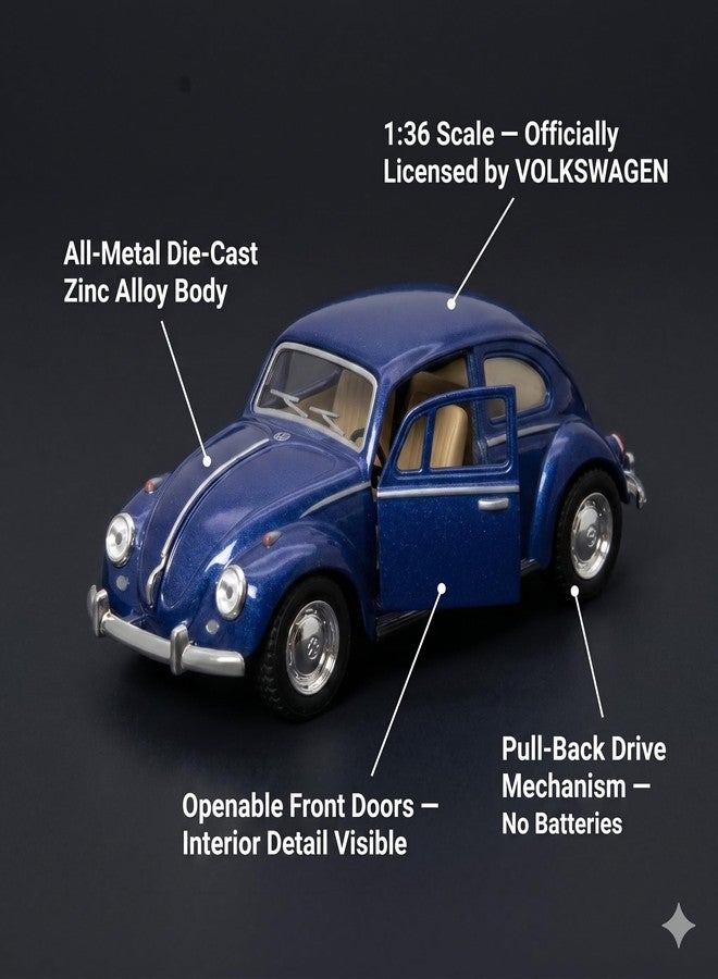 Wizplex Kinsmart Volkswagen Beetle Classic 1:36 Scale Officially Licensed Die-Cast Metal Car Model — Pull-Back Action Openable Doors Vintage Collectible Toy - Image 3