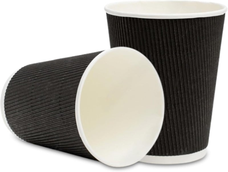 Restaurantware 500-CT Disposable Black 12-OZ Hot Beverage Cups with Ripple Wall Design: No Need for Sleeves - Perfect for Cafes - Eco-Friendly Recyclable Paper - Insulated - Wholesale Takeout Coffee Cup - Image 1