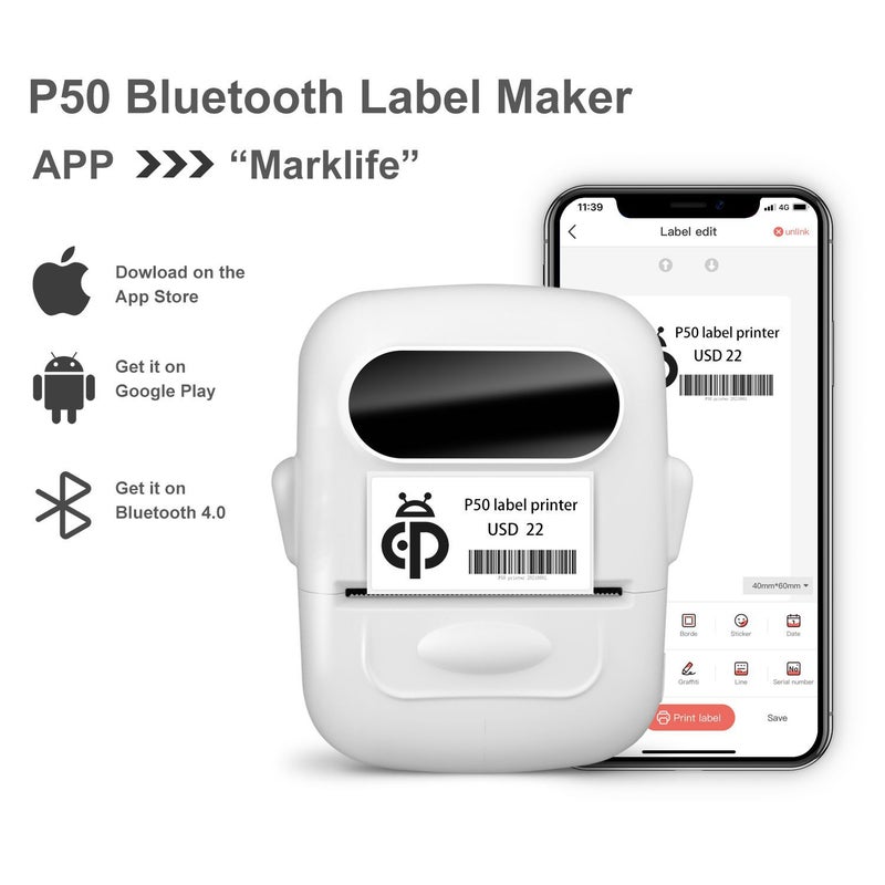 P50 Bluetooth Thermal Barcode Label Printer Factory Inklesslabelprinter Label Machine - Image 2