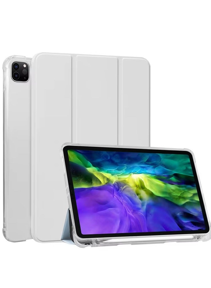 iPad Air 13 2024 Case, Smart Slim Folio Stand Auto Sleep/Wake Cover, with Pencil Slot, Clear Transparent Back Cover in White - Image 1