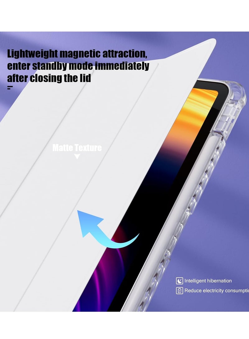 iPad Air 13 2024 Case, Smart Slim Folio Stand Auto Sleep/Wake Cover, with Pencil Slot, Clear Transparent Back Cover in White - Image 3