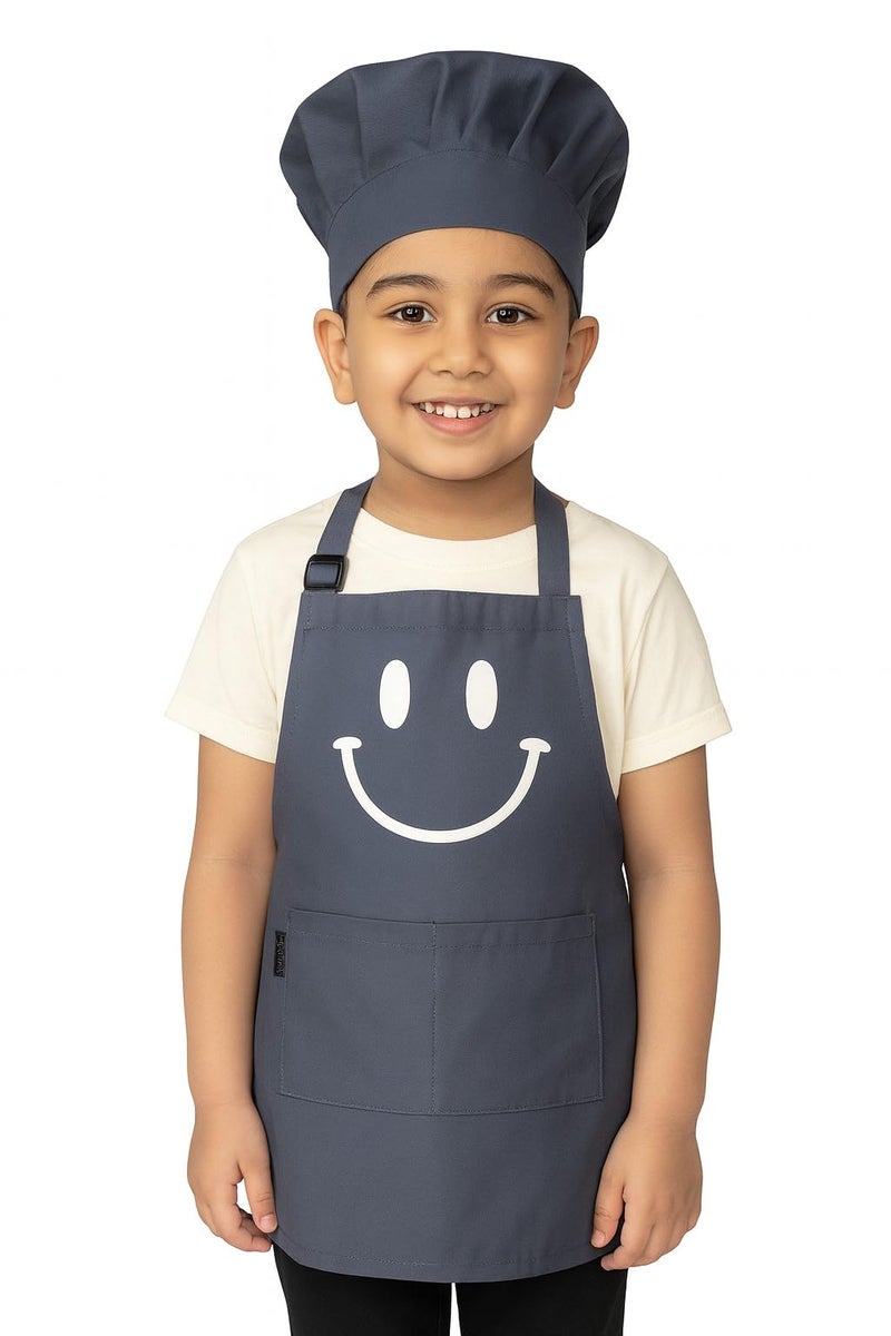 Switchon Polyester Waterproof Adjustable Kids Multi purpose Cooking Apron with a chef cap School Apron - for 3 years to 6.5 years Proudly made in india (Grey) - Image 3