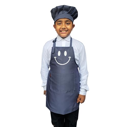 Switchon Polyester Waterproof Adjustable Kids Multi purpose Cooking Apron with a chef cap School Apron - for 3 years to 6.5 years Proudly made in india (Grey) - Image 1