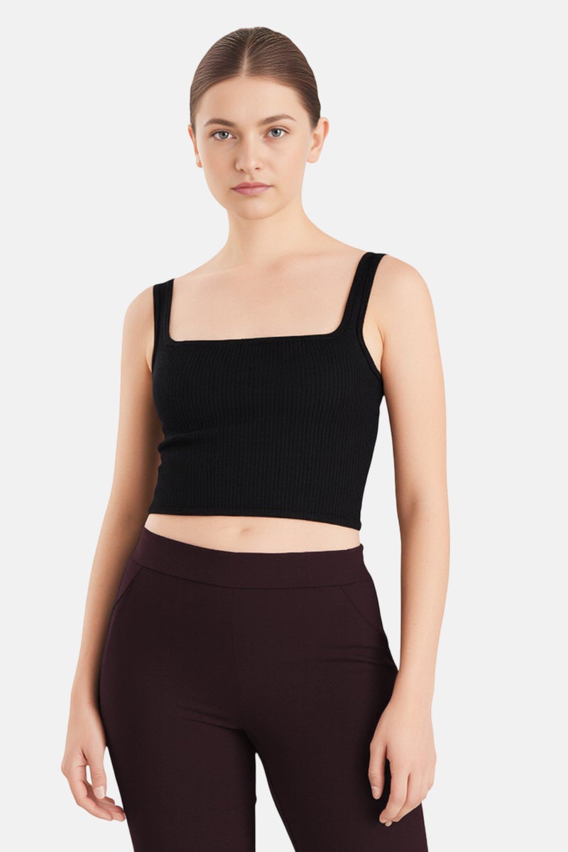 Aeropostale تي شيرت بلا أكمام بتصميم مربع العنق للنساء، أسود - Image 1