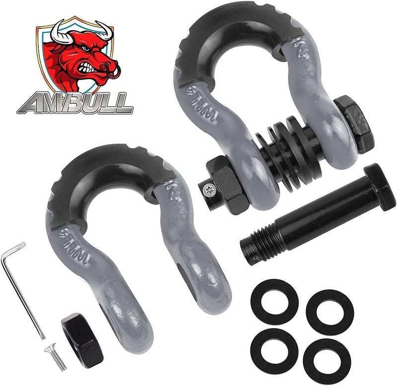 AMBULL Shackles 3/4" D Ring Shackle (2 Pack) 45,0000lb Break Strength with 7/8" Pin, Anti Theft Security Screws, Isolator & Washer Kits for Use with Tow Strap Winch Truck Vehicle Recovery, Grey - Image 2
