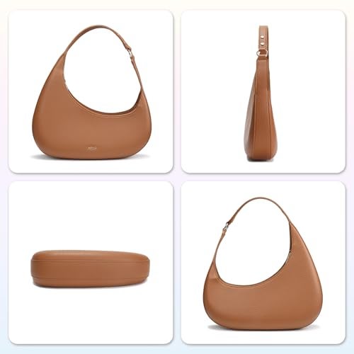 Keyli Shoulder Bag Polene Bags for Women Fashionable Casual Vegan Leather Zip Top-Handle Handbags Quilted Crescent Hobo Purse Brown - Image 5