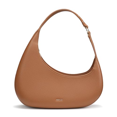 Keyli Shoulder Bag Polene Bags for Women Fashionable Casual Vegan Leather Zip Top-Handle Handbags Quilted Crescent Hobo Purse Brown - Image 1