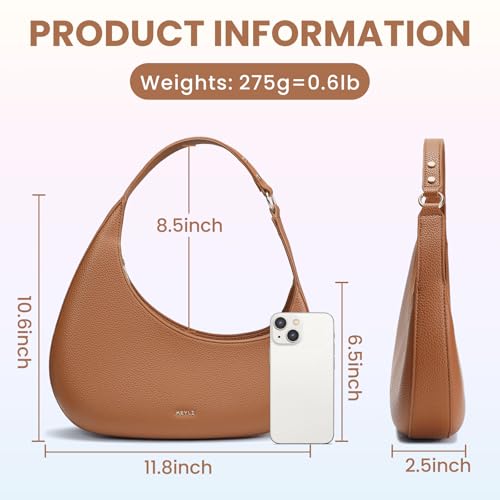 Keyli Shoulder Bag Polene Bags for Women Fashionable Casual Vegan Leather Zip Top-Handle Handbags Quilted Crescent Hobo Purse Brown - Image 3