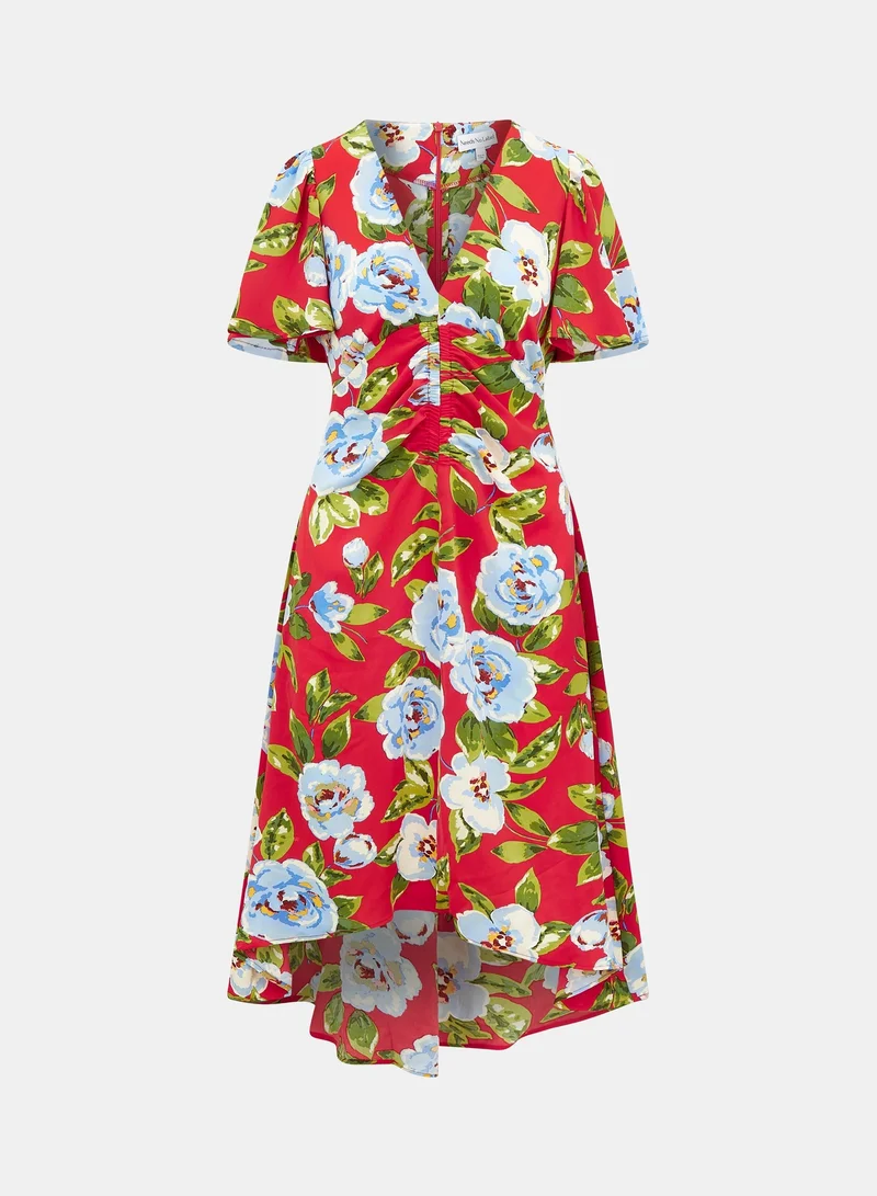 Needs No Label  Red Oversize Floral Ruche Midi Dress for Women | Best Price UAE