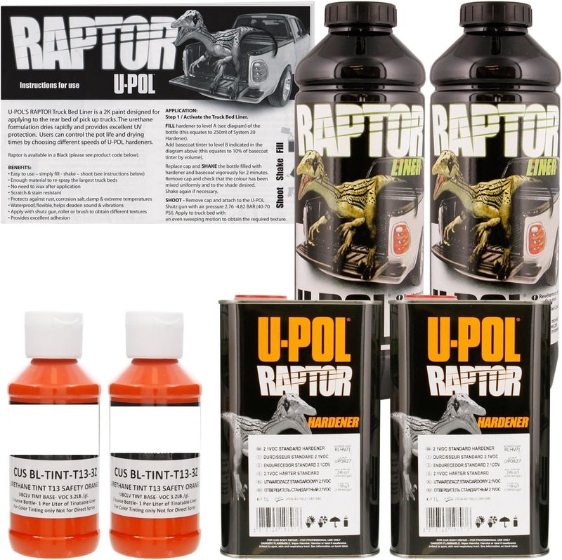 Raptor Safety Orange Urethane Spray-On Truck Bed Liner & Texture Coating, 2 Liters