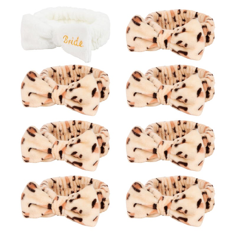 Semato Bachelorette Party Favor Set - Bride & Bridesmaid Spa Headbands (1 bride+ 7 leopard) - Image 1