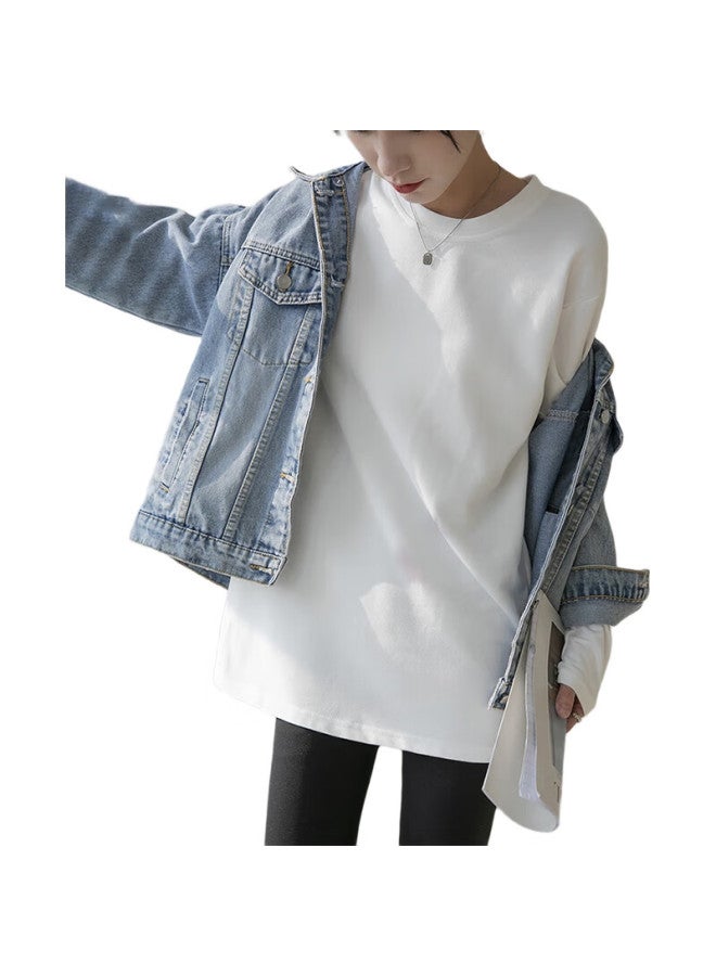 YUZHAOLIN White Long-Sleeve T-Shirt For Women, Spring And Autumn Loose Sweatshirt, Layered Inner Wear, Base Layer, Winter Pure Cotton Top - Image 1