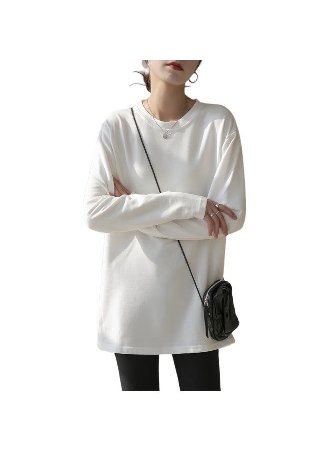 YUZHAOLIN White Long-Sleeve T-Shirt For Women, Spring And Autumn Loose Sweatshirt, Layered Inner Wear, Base Layer, Winter Pure Cotton Top - Image 2