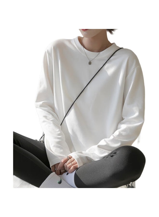 YUZHAOLIN White Long-Sleeve T-Shirt For Women, Spring And Autumn Loose Sweatshirt, Layered Inner Wear, Base Layer, Winter Pure Cotton Top - Image 3