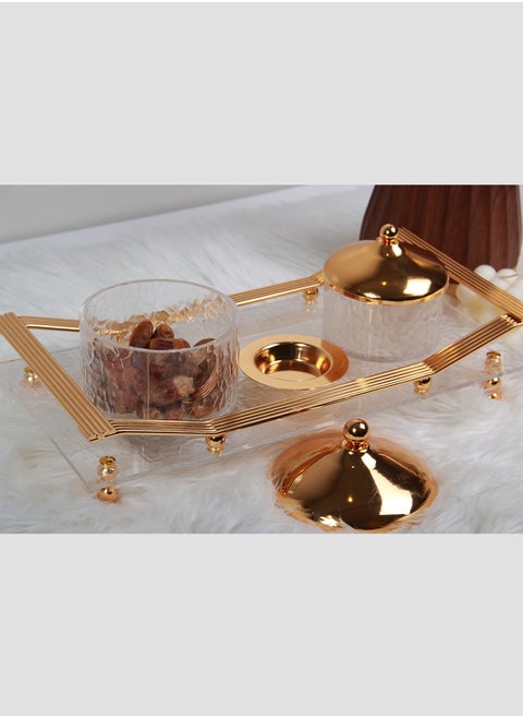 Dessert plate set with tray holder.