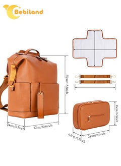 Bebiland 5-in-1 PU Leather Diaper Bag Backpack with Changing Pad, Cosmetic Bag and 2 Stroller Straps, Large Capacity, Waterproof, Stylish Travel Baby Bag for Mom (Brown)  - Image 3