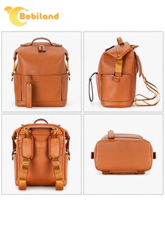 Bebiland 5-in-1 PU Leather Diaper Bag Backpack with Changing Pad, Cosmetic Bag and 2 Stroller Straps, Large Capacity, Waterproof, Stylish Travel Baby Bag for Mom (Brown)  - Image 4